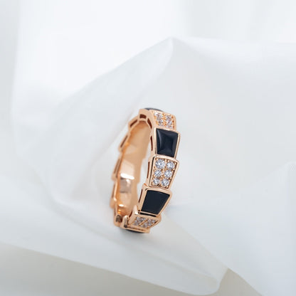 [Grace Jewelry]SERPENTI RING PINK GOLD BLACK MOP DIAMOND PAVED 4MM