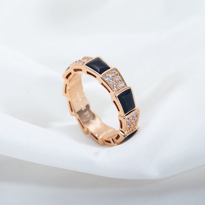 [Grace Jewelry]SERPENTI RING PINK GOLD BLACK MOP DIAMOND PAVED 4MM