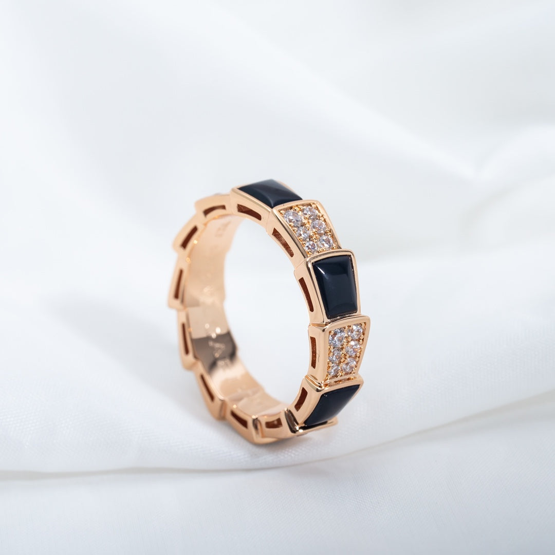 [Grace Jewelry]SERPENTI RING PINK GOLD BLACK MOP DIAMOND PAVED 4MM