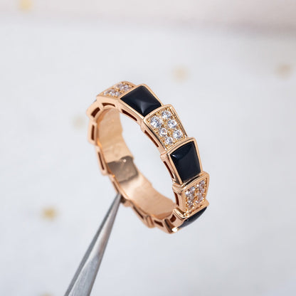 [Grace Jewelry]SERPENTI RING PINK GOLD BLACK MOP DIAMOND PAVED 4MM