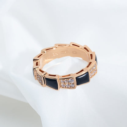 [Grace Jewelry]SERPENTI RING PINK GOLD BLACK MOP DIAMOND PAVED 4MM