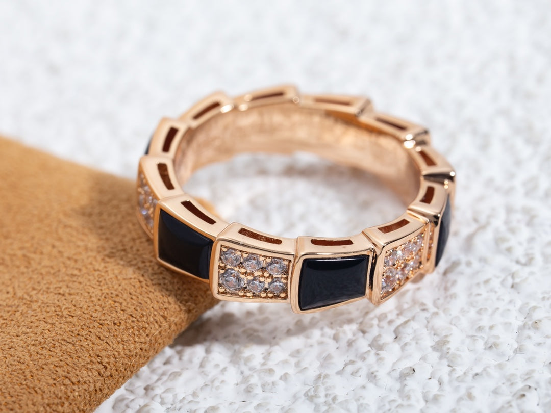 [Grace Jewelry]SERPENTI RING PINK GOLD BLACK MOP DIAMOND PAVED 4MM