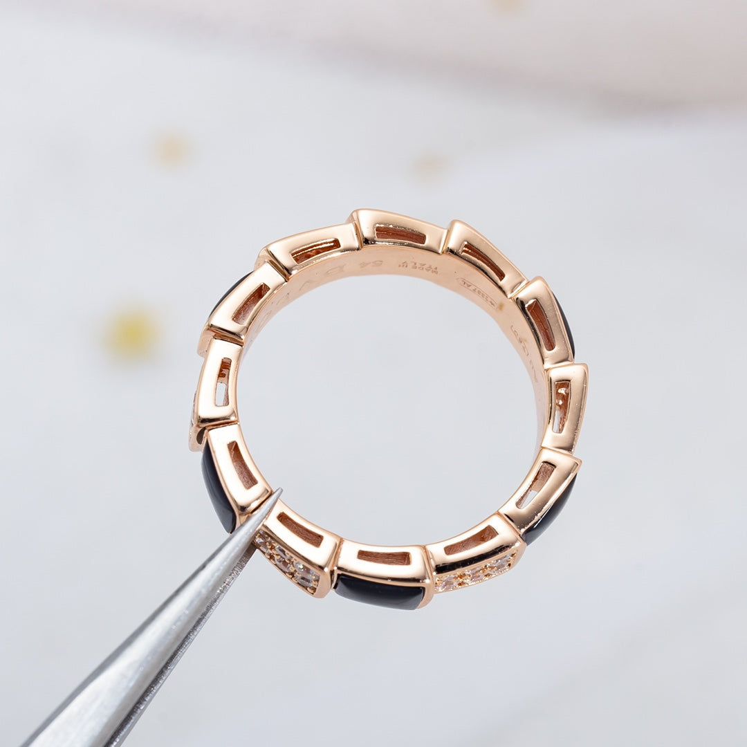 [Grace Jewelry]SERPENTI RING PINK GOLD BLACK MOP DIAMOND PAVED 4MM