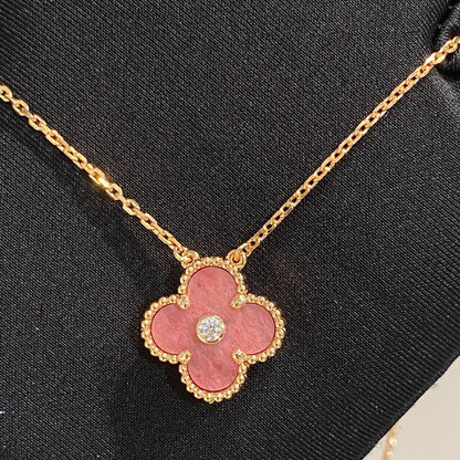 [Grace Jewelry]CLOVER 15MM DIAMOND RHODONITE NECKLACE