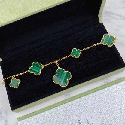 [Grace Jewelry]MAGIC CLOVER MALACHITE GOLD BRACELET 5 MOTIFS