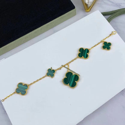 [Grace Jewelry]MAGIC CLOVER MALACHITE GOLD BRACELET 5 MOTIFS