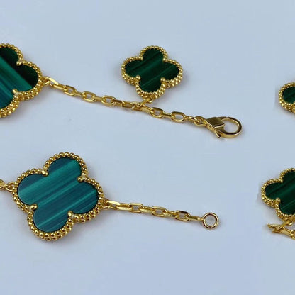 [Grace Jewelry]MAGIC CLOVER MALACHITE GOLD BRACELET 5 MOTIFS