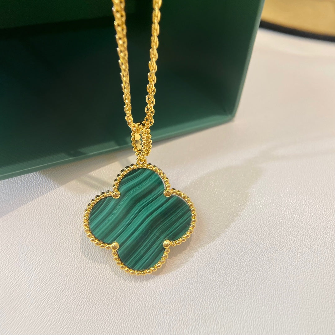 [Grace Jewelry]CLOVER 25MM MALACHITE GOLD NECKLACE