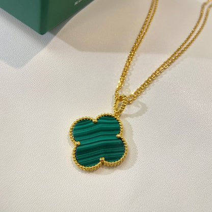 [Grace Jewelry]CLOVER 25MM MALACHITE GOLD NECKLACE