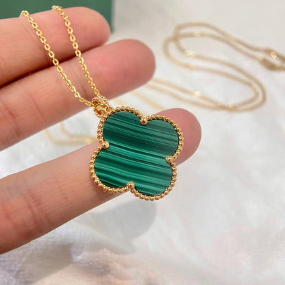 [Grace Jewelry]CLOVER 25MM MALACHITE GOLD NECKLACE