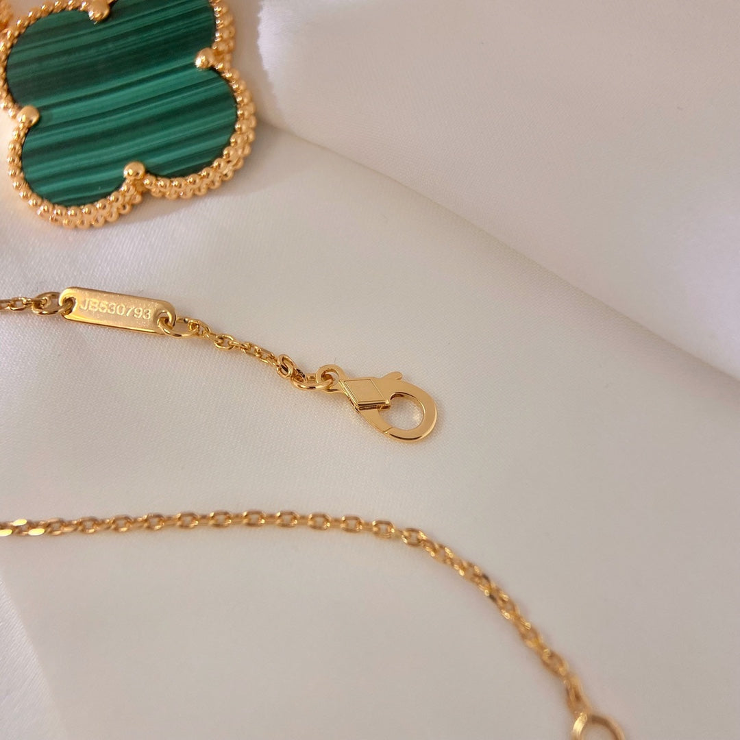 [Grace Jewelry]CLOVER 25MM MALACHITE GOLD NECKLACE