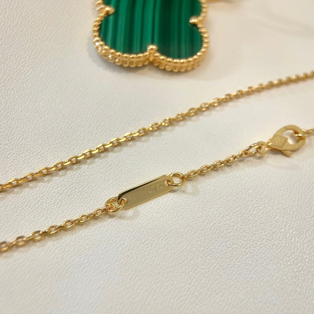 [Grace Jewelry]CLOVER 25MM MALACHITE GOLD NECKLACE