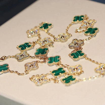 [Grace Jewelry]CLOVER 20 MOTIFS MALACHITE DIAMOND NECKLACE