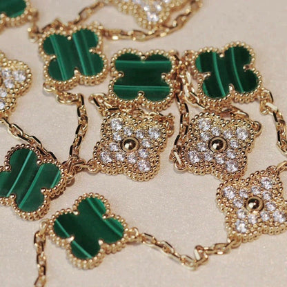 [Grace Jewelry]CLOVER 20 MOTIFS MALACHITE DIAMOND NECKLACE