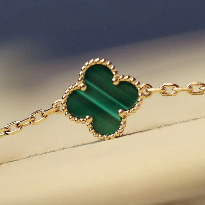 [Grace Jewelry]CLOVER 20 MOTIFS MALACHITE DIAMOND NECKLACE