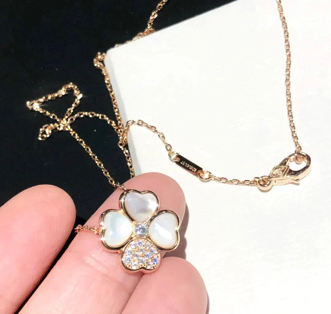 [Grace Jewelry]CLOVER MOP DIAMOND ROSE GOLD NECKLACE