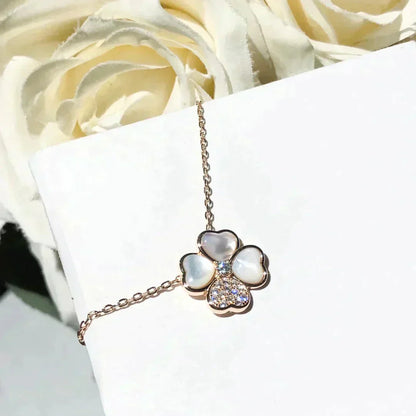 [Grace Jewelry]CLOVER MOP DIAMOND ROSE GOLD NECKLACE