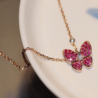 [Grace Jewelry]BUTTERFLY RED DIAMOND ROSE GOLD NECKLACE