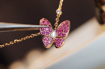 [Grace Jewelry]BUTTERFLY RED DIAMOND ROSE GOLD NECKLACE