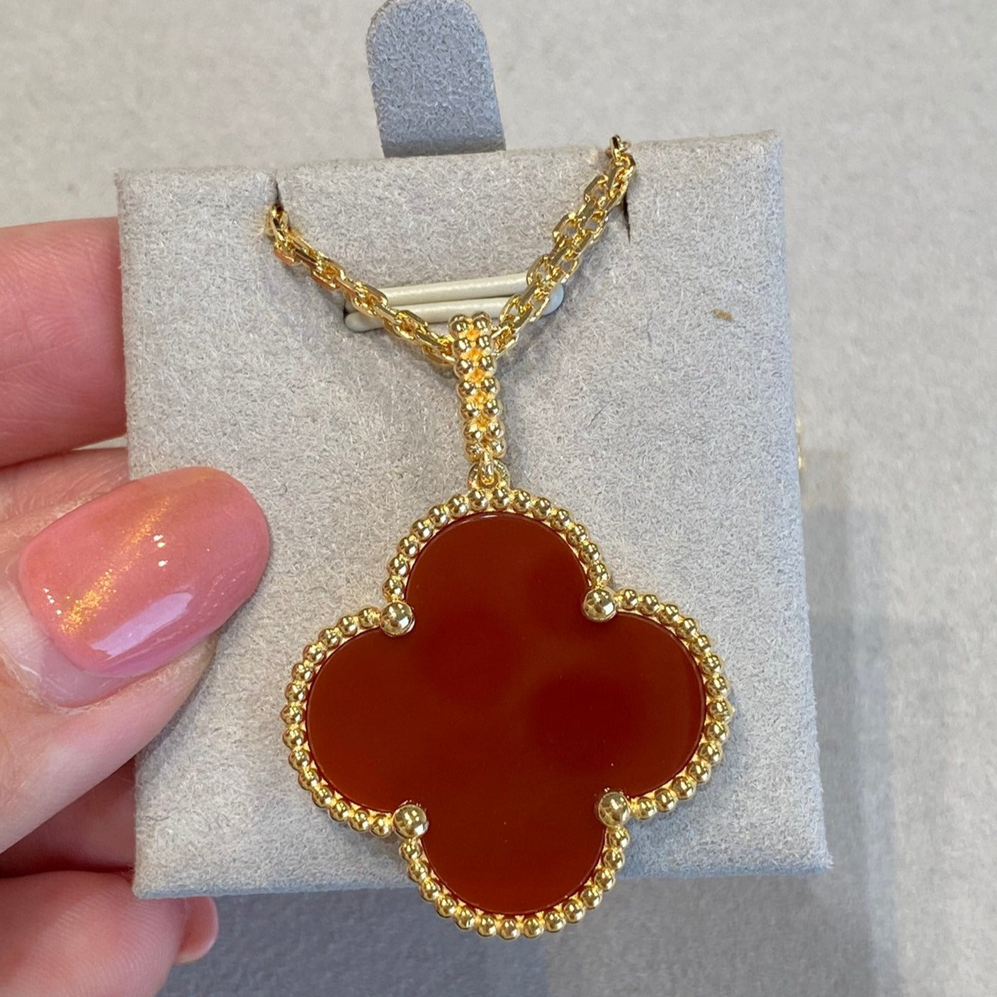 [Grace Jewelry]CLOVER 25MM NECKLACE GOLD CARNELIAN