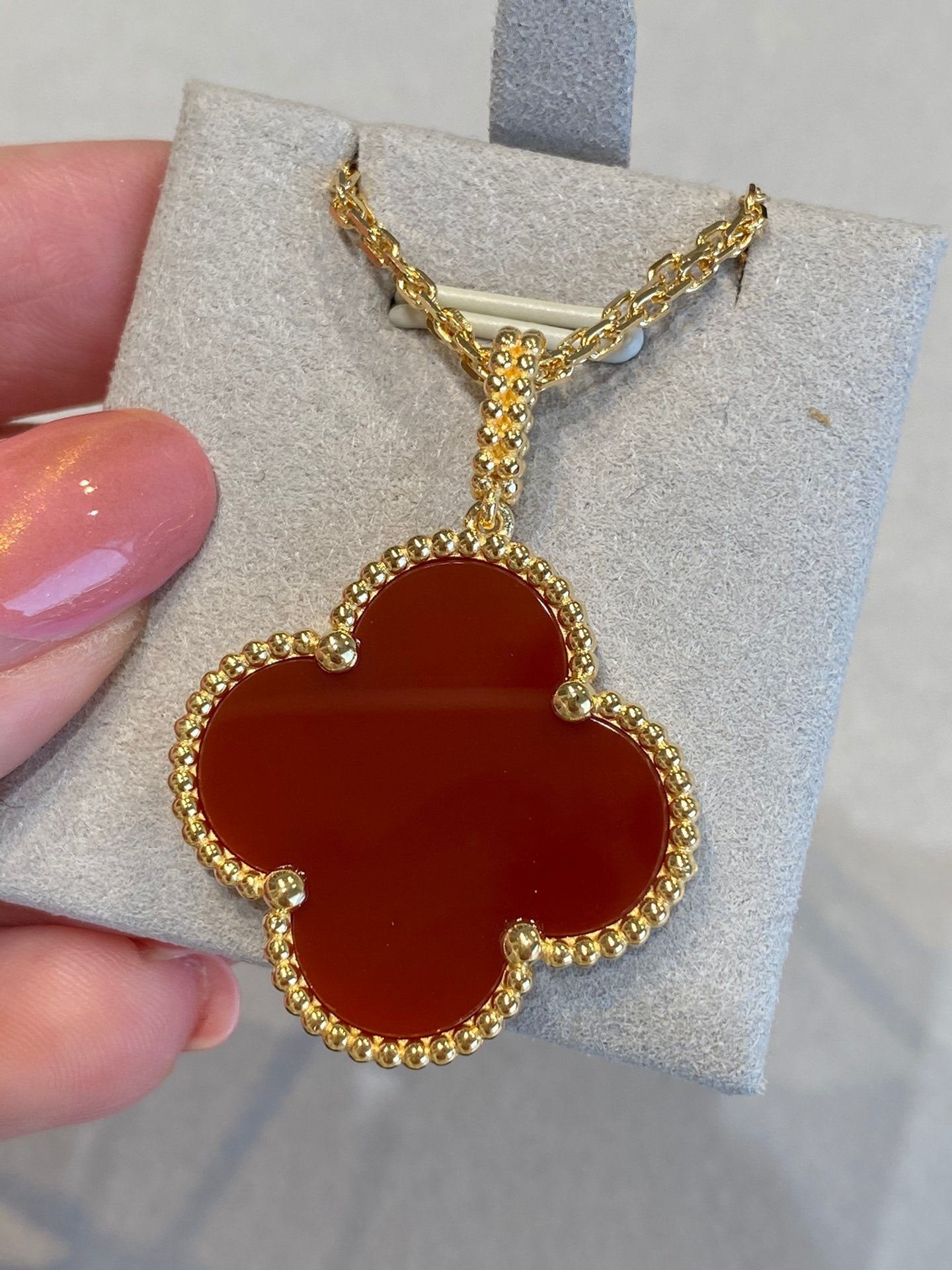 [Grace Jewelry]CLOVER 25MM NECKLACE GOLD CARNELIAN