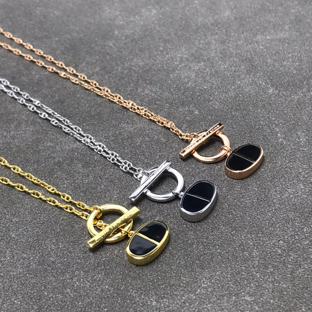 [Grace Jewelry]CHAINE VERSO BLACK CERAMIC SILVER NECKLACE