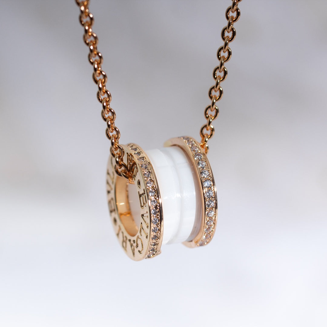 [Grace Jewelry]ZERO 1 WHITE CERAMIC PINK GOLD DIAMOND NECKLACE