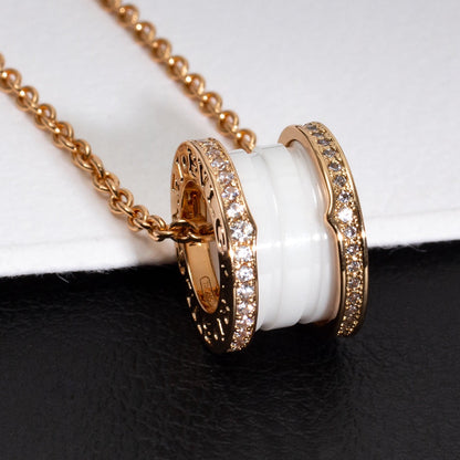 [Grace Jewelry]ZERO 1 WHITE CERAMIC PINK GOLD DIAMOND NECKLACE