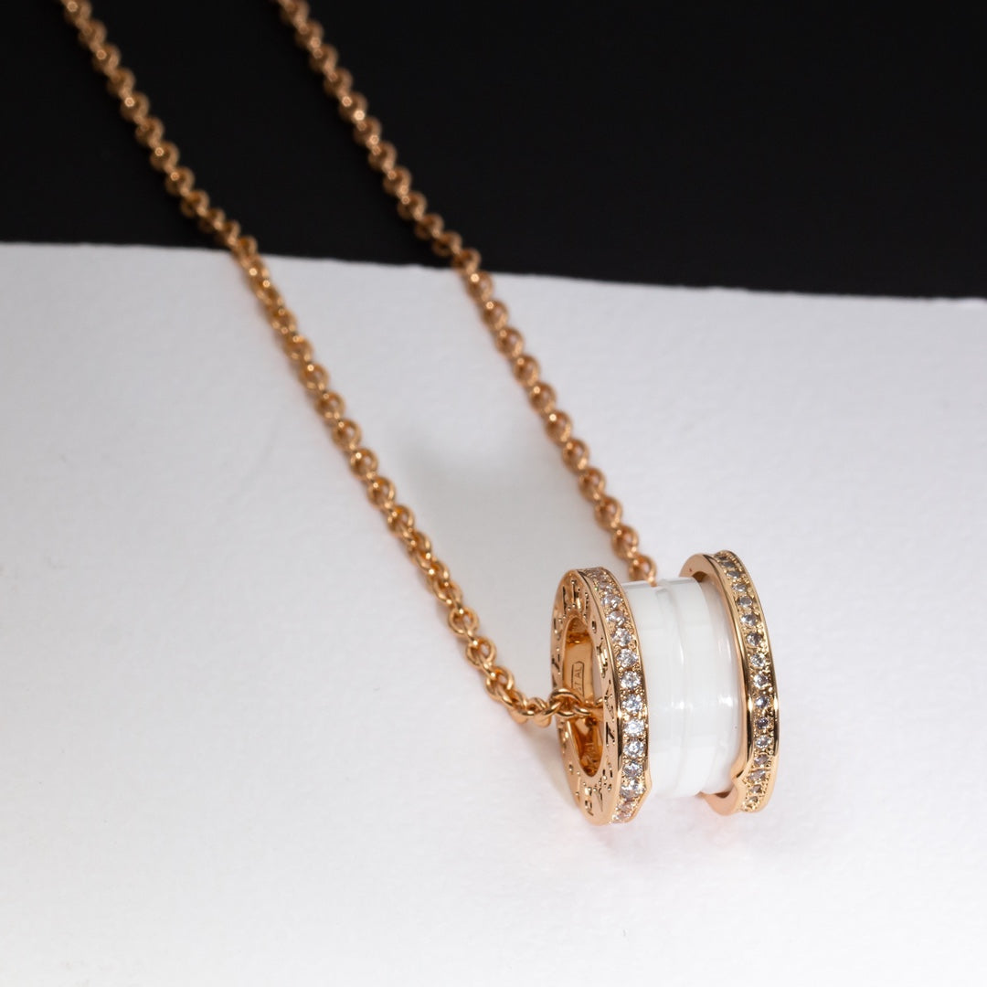 [Grace Jewelry]ZERO 1 WHITE CERAMIC PINK GOLD DIAMOND NECKLACE