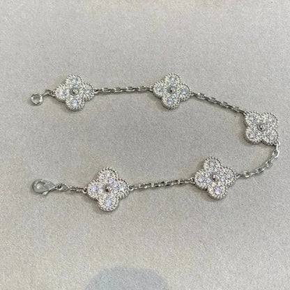 [Grace Jewelry]CLOVER 5 MOTIFS  DIAMOND BRACELET SILVER