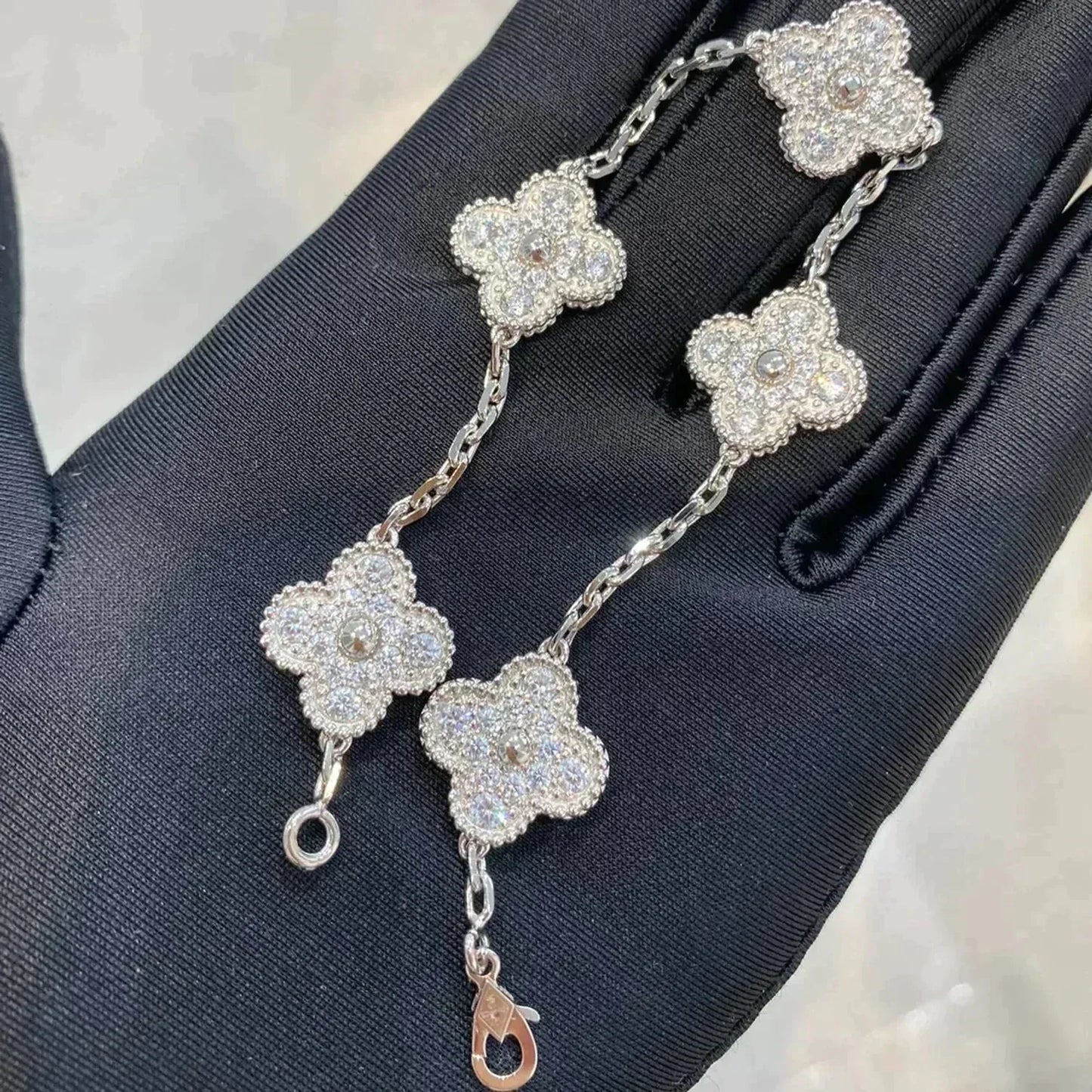 [Grace Jewelry]CLOVER 5 MOTIFS  DIAMOND BRACELET SILVER