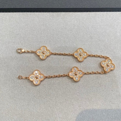 [Grace Jewelry]CLOVER 5 MOTIFS  FULL DIAMOND BRACELET