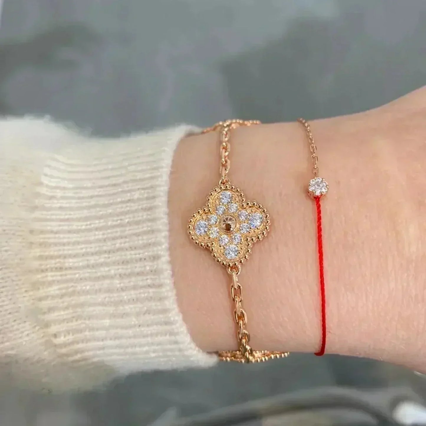 [Grace Jewelry]CLOVER 5 MOTIFS  FULL DIAMOND BRACELET