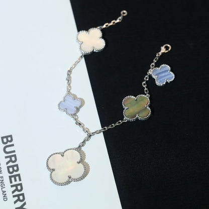 [Grace Jewelry]CLOVER BRACELET 5 MOTIFS MOP CHALCEDONY SILVER