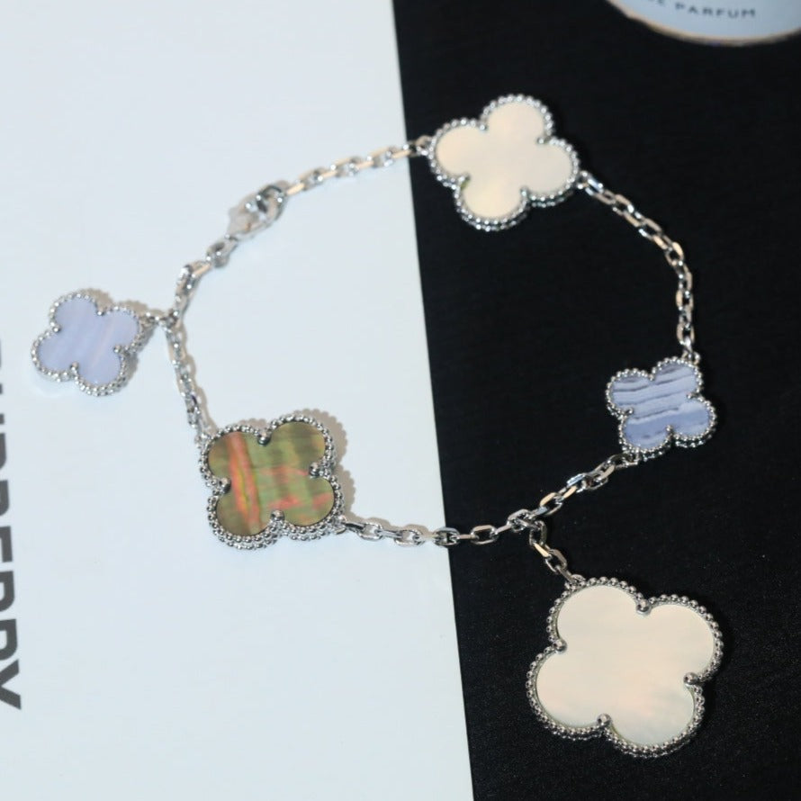 [Grace Jewelry]CLOVER BRACELET 5 MOTIFS MOP CHALCEDONY SILVER