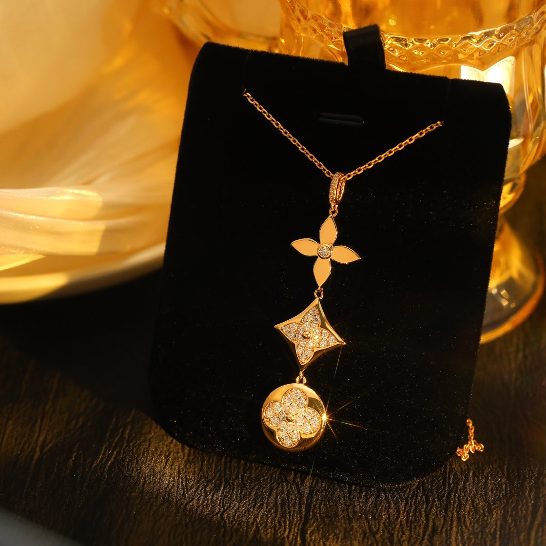 [Grace Jewelry]STAR AND SUN DIAMOND PINK GOLD NECKLACE