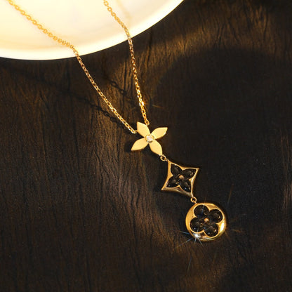 [Grace Jewelry]STAR AND SUN ONYX PINK GOLD NECKLACE