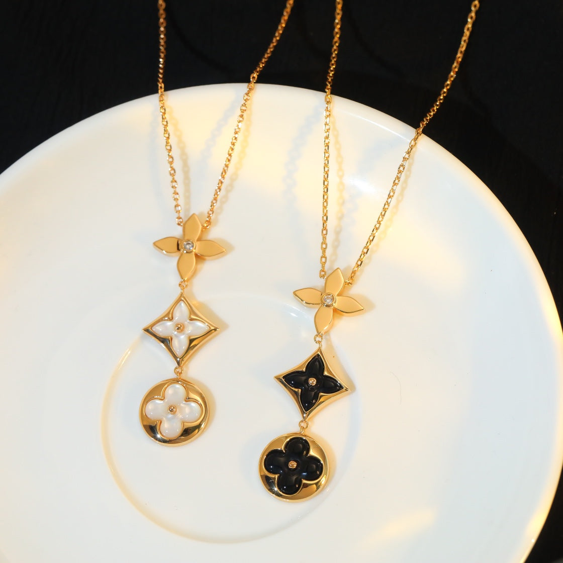 [Grace Jewelry]STAR AND SUN ONYX PINK GOLD NECKLACE