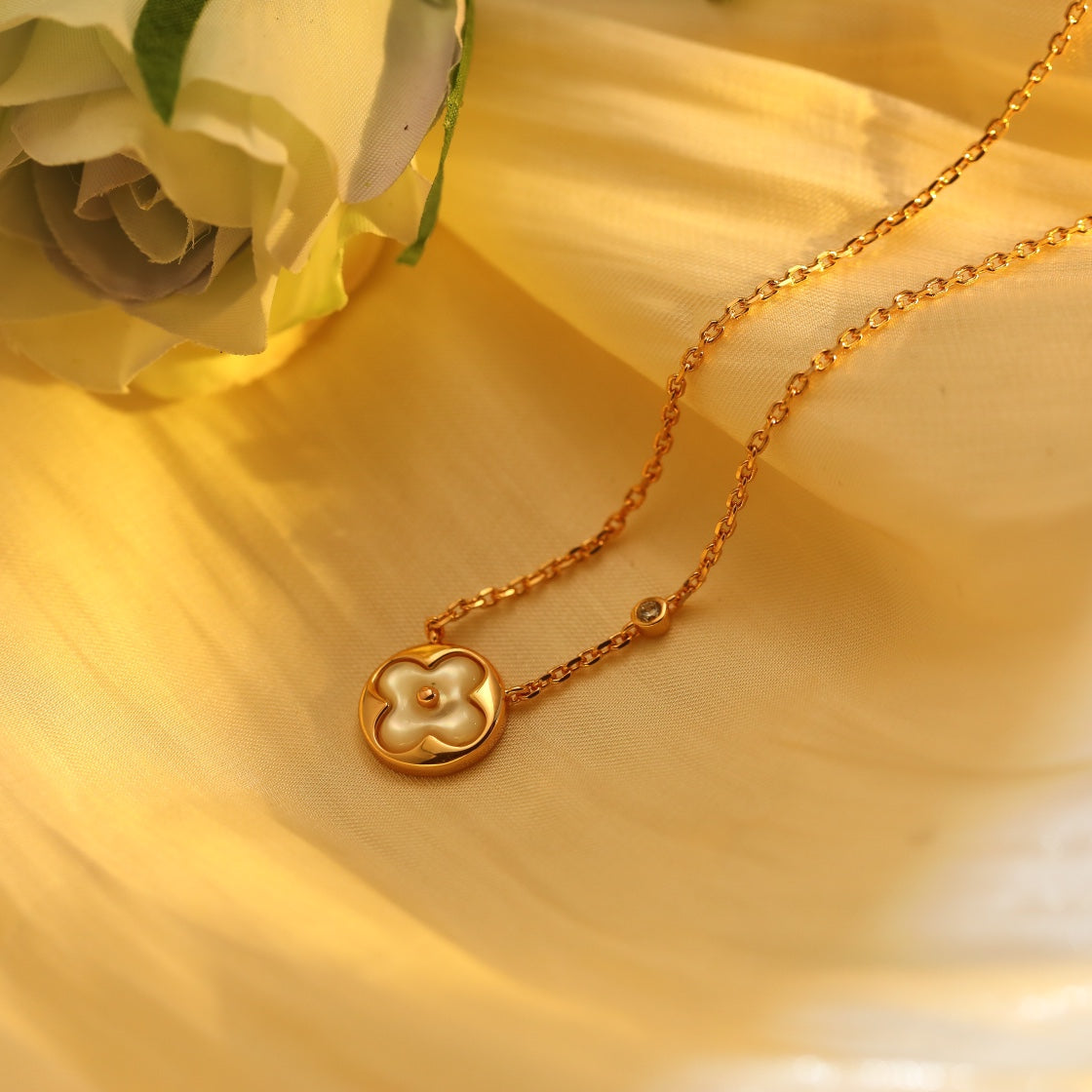 [Grace Jewelry]SUN PEDANT PINK GOLD 1 DIAMOND NECKLACE