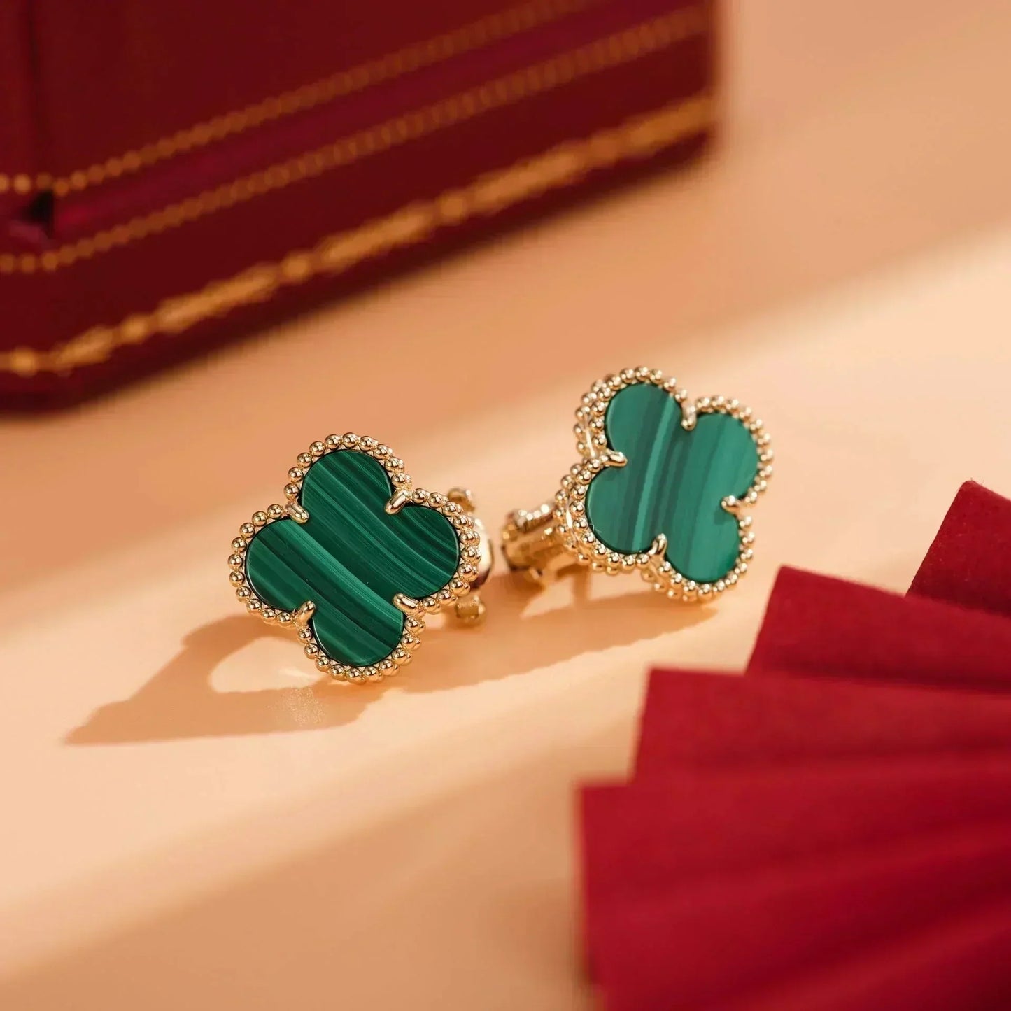 [Grace Jewelry]CLOVER MEDIUM 1 MOTIFS MALACHITE  EARRINGS