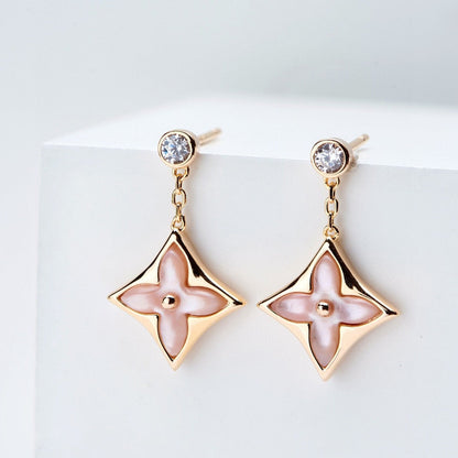 [Grace Jewelry]DOUBLE STAR PINK GOLD MOP DROP EARRINGS