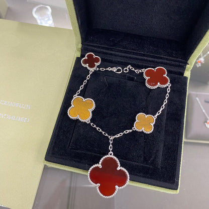 [Grace Jewelry]CLOVER 5 MOTIFS SIVLER CARNELIAN TIGER EYE BRACELET