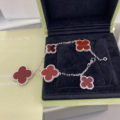 [Grace Jewelry]CLOVER 5 MOTIFS SIVLER CARNELIAN BRACELET