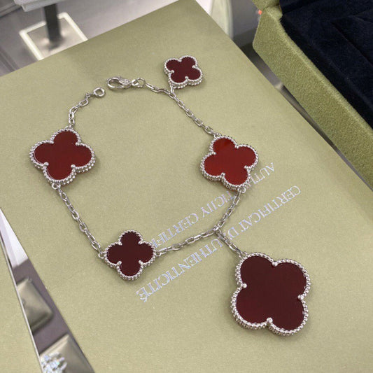 [Grace Jewelry]CLOVER 5 MOTIFS SIVLER CARNELIAN BRACELET