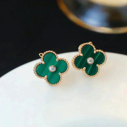 [Grace Jewelry]CLOVER MEDIUM 1 MOTIFS MALACHITE DIAMOND EARRINGS