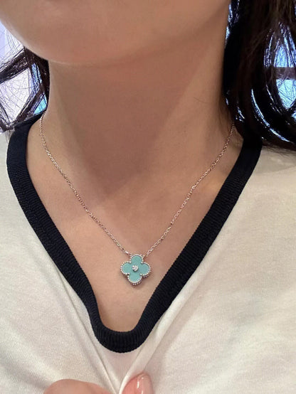 [Grace Jewelry]CLOVER 1 DIAMOND LIGHT BLUE SILVER NECKLACE