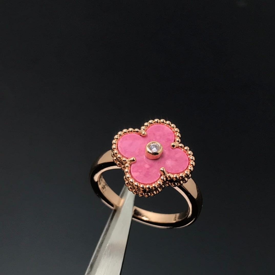 [Grace Jewelry]CLOVER RHODONITE ROSE GOLD RING