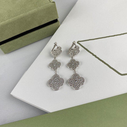 [Grace Jewelry]CLOVER 3 MOTIF DIAMOND SILVER DROP EARRINGS