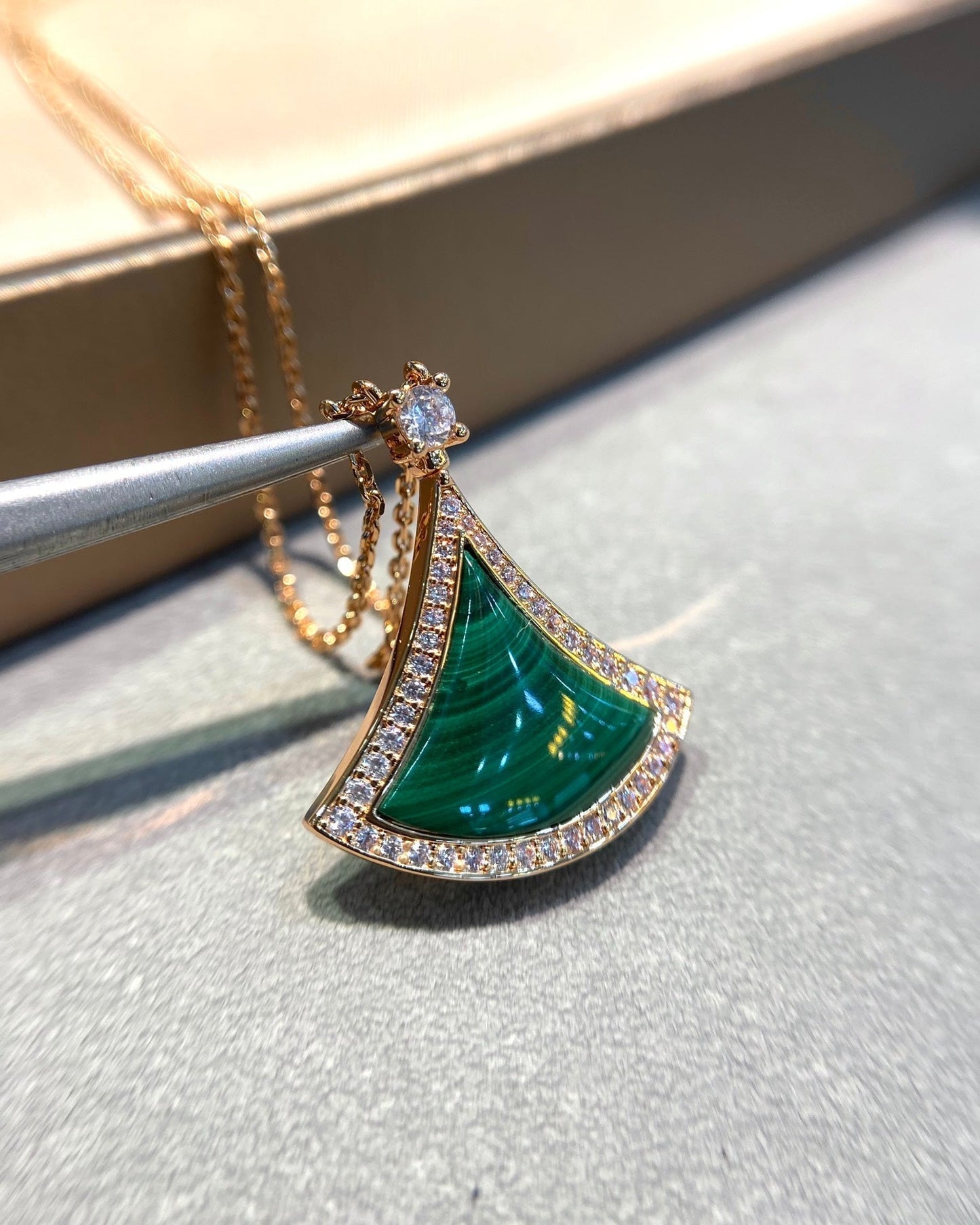 [Grace Jewelry]DREAM MALACHITE DIAMOND PAVED PINK GOLD NECKLACE