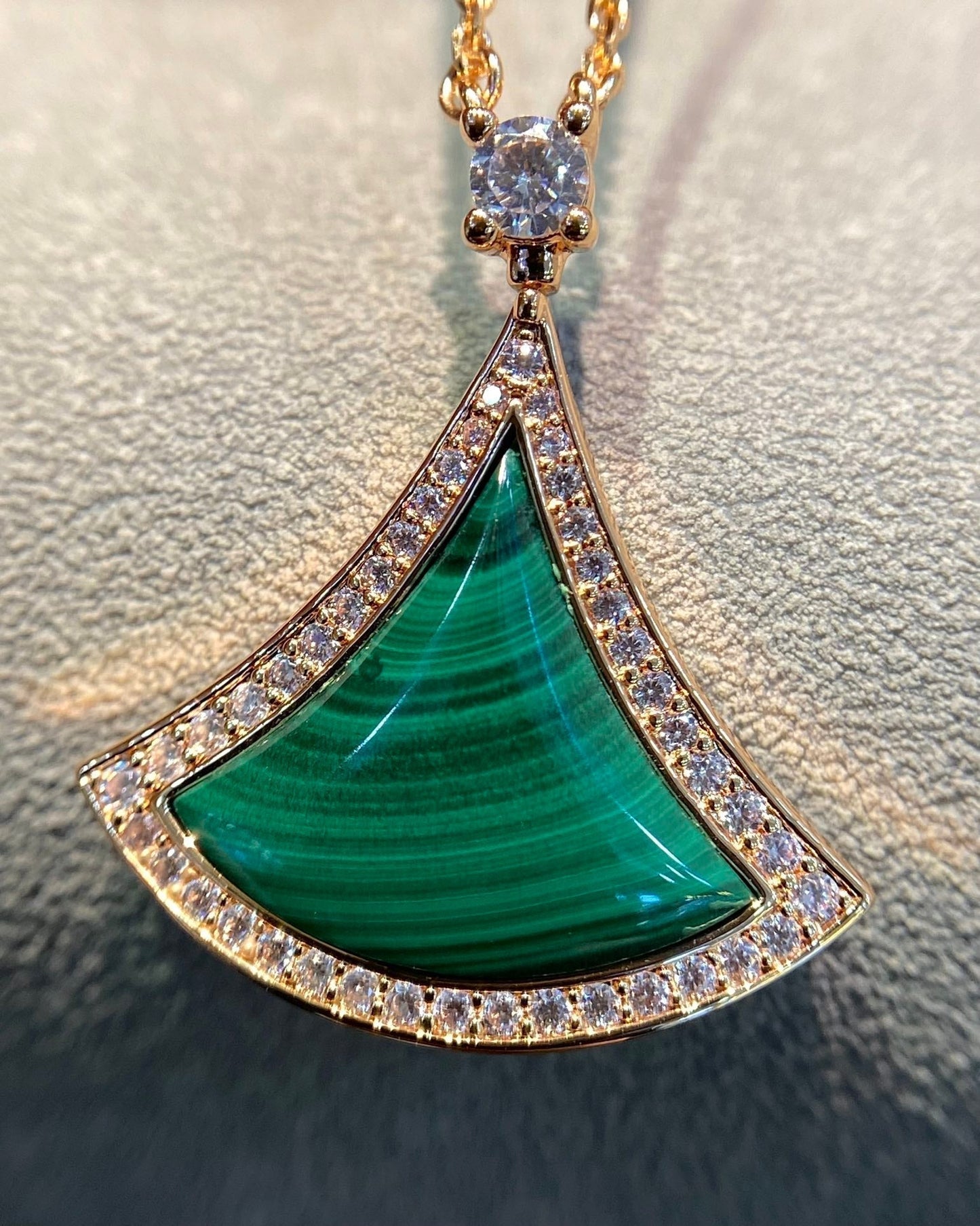 [Grace Jewelry]DREAM MALACHITE DIAMOND PAVED PINK GOLD NECKLACE